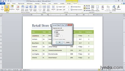 MS Word Converting a table to text