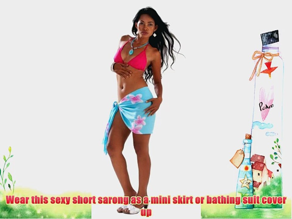 1 World Sarongs Womens Plumeria Print Half/Mini Cover-Up Sarong Pink/Turquoise