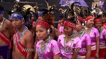 Naga tribes' men and women in traditional colourful headgear!