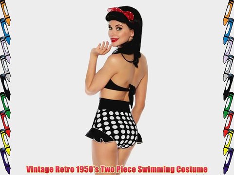 Black with White Dots Vintage 1950's Retro Two Piece Push Up Bikini Swimming Costume (UK 12