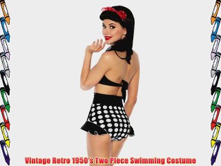 Black with White Dots Vintage 1950's Retro Two Piece Push Up Bikini Swimming Costume (UK 12