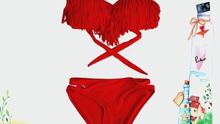 SODACODA Fringe Bandeau Bikini With Cut Out Bottoms - 2pcs Set (L Red)