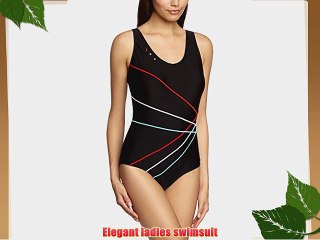 eleMar Women's Swimming Costume with Soft Cups and Rubber Support Lining Black Schwarz/Rubinrot/Wei?/Opalgr?n