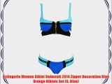 Bslingerie Women Bikini Swimsuit 2014 Zipper Decoration Blue Orange Bikinis Set (S Blue)