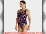 Speedo Women's Allover Leader Back Print 4 Swimsuit - Navy/Electric Purple/Ignite 38 Inch