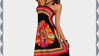 Honeystore Women's Boho Sunflower Print Summer Island Beach Casual Dress Black XXL
