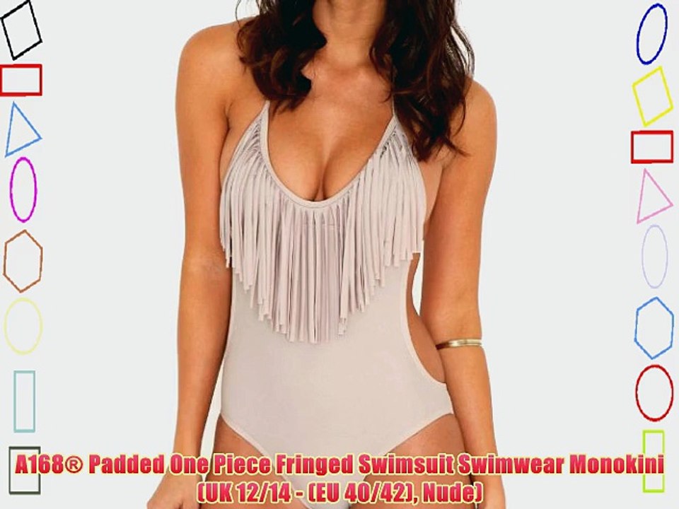 A168? Padded One Piece Fringed Swimsuit Swimwear Monokini (UK 12/14 - (EU 40/42) Nude)