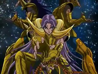 Saga,camus y shura vs mu,milo y aioria (exclamación de athena)