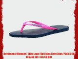 Havaianas Womens' Slim Logo Flip Flops Navy Blue/Pink 5 UK (39/40 EU)  (37/38 BR)