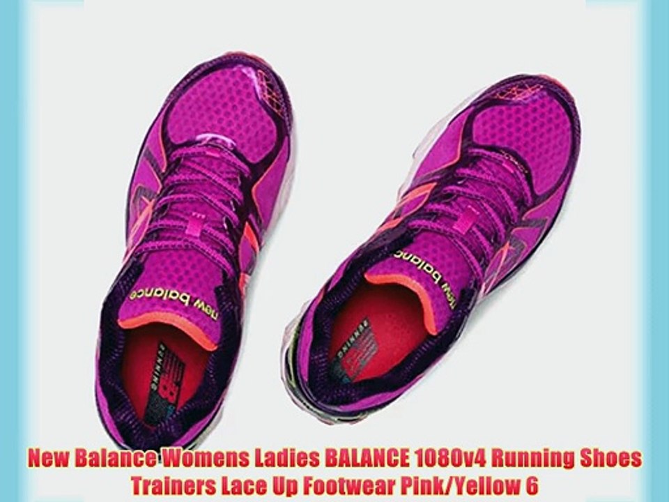 New Balance Womens Ladies BALANCE 1080v4 Running Shoes Trainers Lace Up Footwear Pink/Yellow