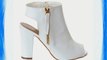 NEW LADIES WOMENS CHUNKY BLOCK HEEL ZIP PEEP TOE CUT OUT ANKLE BOOTS SHOES SIZE [WHITE PU SIZE