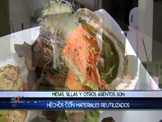 Llantas y tarimas recicladas decoran el “Chante Vegano”