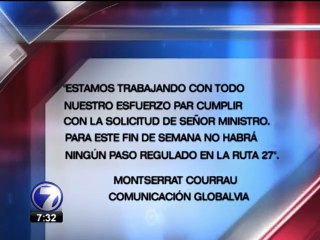 Ministro ordena eliminar pasos regulados en la ruta 27    