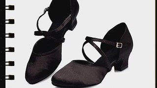 Minitoo Ladies Round Toe Black Satin Chunky Low Heel Dance Shoes 6 M UK