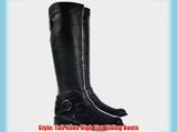 Onlineshoe Ladies Womens Tall Knee High Flat Riding Boots - Straps and Buckles - Black Black