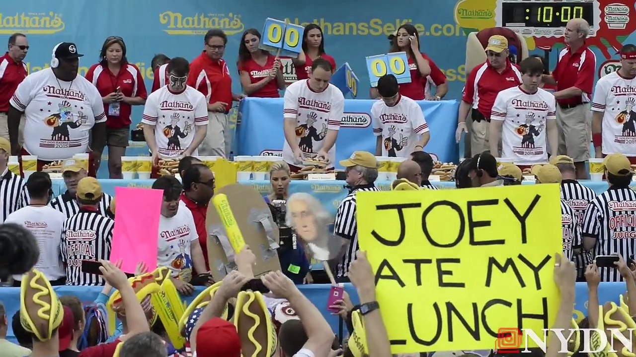 Matt Stonie wins 2015 Nathans Famous hot dog eating contest
