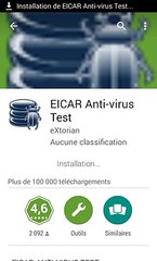 Test antivirus de 360 sécurité avec le fichier eicar.apk