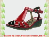 Fly London Oily Leather Women's T-Bar Sandals Red 7 UK
