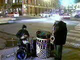 Drum and Sax Players Grooving on Street Indianapolis, IN