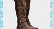 Ladies Womens Dolcis Knee High Biker Boots With Buckles and Studs - Black Tan Brown Brown UK4