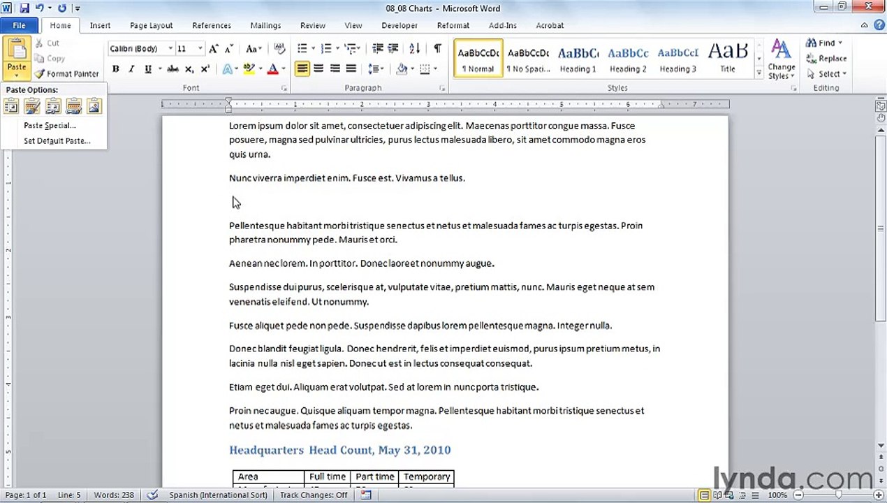 MS Word Illustrating with charts Inserting a chart from Excel