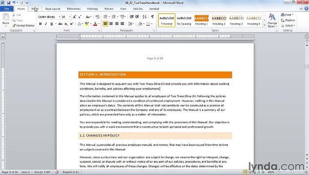 MS Word Numbering pages and applying headers and footers