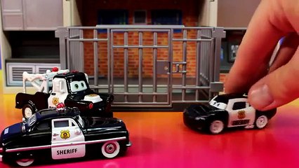 Disney Pixar Cars Sheriff Car Lightning McQueen Mater Go On Mission Bring Imaginext Biker To Jail