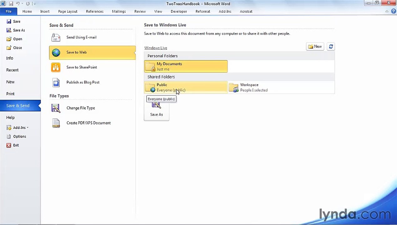 MS Word Saving a document to a Windows Live drive