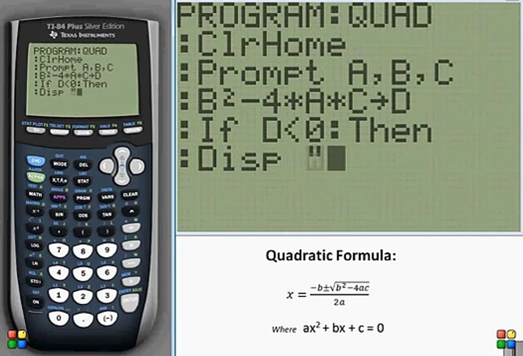 TI-83/84 Programming- Quadratic Formula