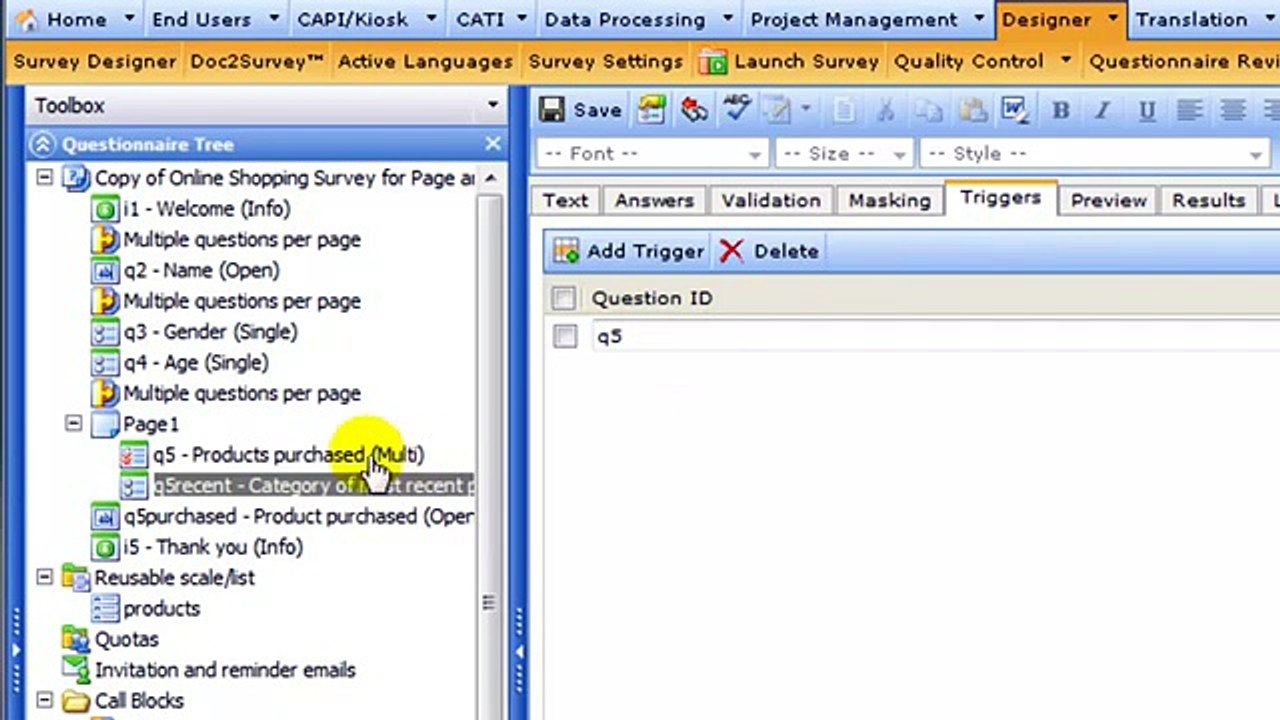 A0026 Adding a Trigger and Applying a Question Mask in Confirmit