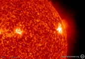 X7-class solar flare! AIA 304 (2011-08-09 03:13:56 - 2011-08-09 08:33:08 UTC)