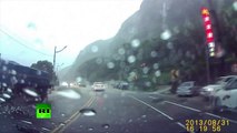 Dash cam video: Driver engulfed in Taiwan landslide, narrowly escapes huge boulder