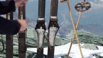 Graham Bell skiing on vintage skis in Cervinia, Aosta Valley