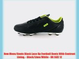 New Mens/Gents Black Lace Up Football Boots With Contrast Lining. - Black/Lime/White - UK SIZE