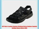GKT Men's Leather Summer Walking Velcro Outdoor Sandals Holiday Shoes-black-48EU