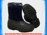 Mens Navy Blue Winter Waterproof Warm Rain Boots