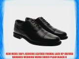 NEW MENS 100% GENUINE LEATHER FORMAL LACE UP OXFORD BROGUES WEDDING WORK SHOES PLAIN BLACK