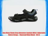 New Mens/Gents Grey Adventure Sandals With 2 Adjustable Velcro Straps. - Charcoal/Blue/Black