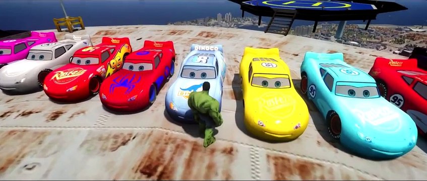 20 MCQUEEN CARS COLORS!!! (Green, Red, Yellow) Disney Pixar DINOCO smashed by HULK!