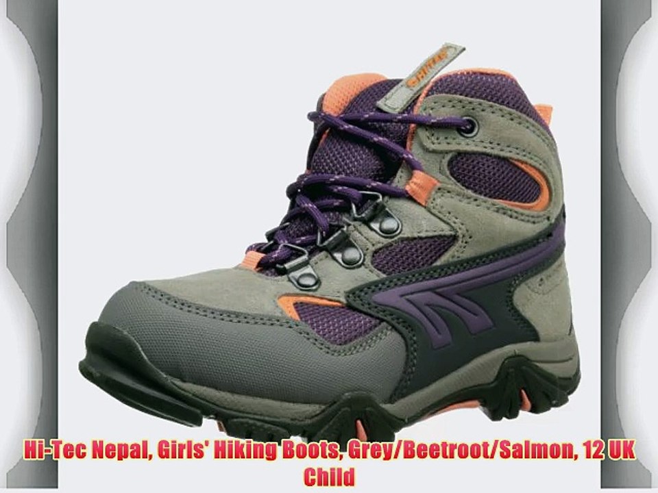 Hi-Tec Nepal Girls' Hiking Boots Grey/Beetroot/Salmon 12 UK Child