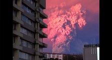 ERUPTION: Pink and red billowing dust clouds from Chile's Calbuco Volcano