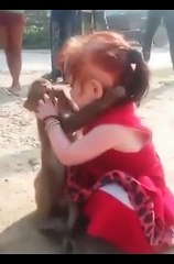 Baby and monkey friendship