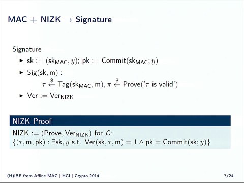 Hierarchical Identity Based Encryption from Affine Messafe Authentication