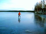 Ice skating at lake Pyykösjärvi, Oulu, Finland