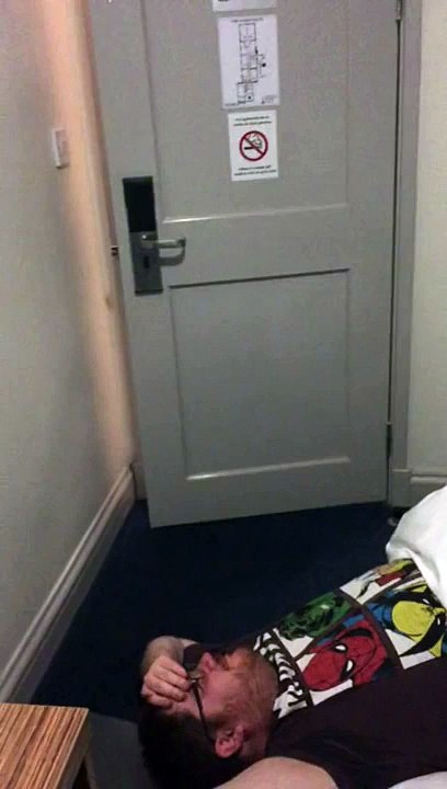 Drunk British guy gets locked out of hotel room