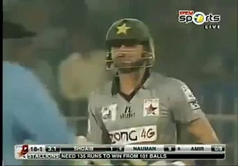 Mohammad Amir vs Shoaib Malik _ Haier Super8 T20 Cup 2015