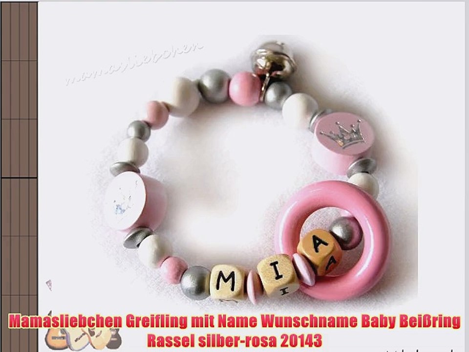 Mamasliebchen Greifling mit Name Wunschname Baby Bei?ring Rassel silber-rosa 20143