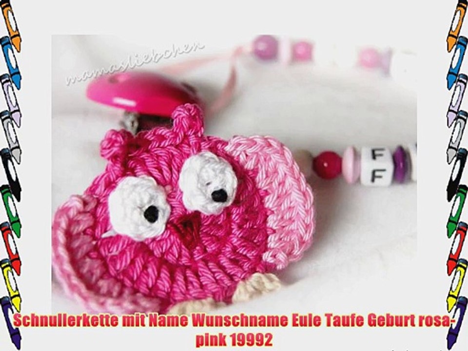 Schnullerkette mit Name Wunschname Eule Taufe Geburt rosa-pink 19992