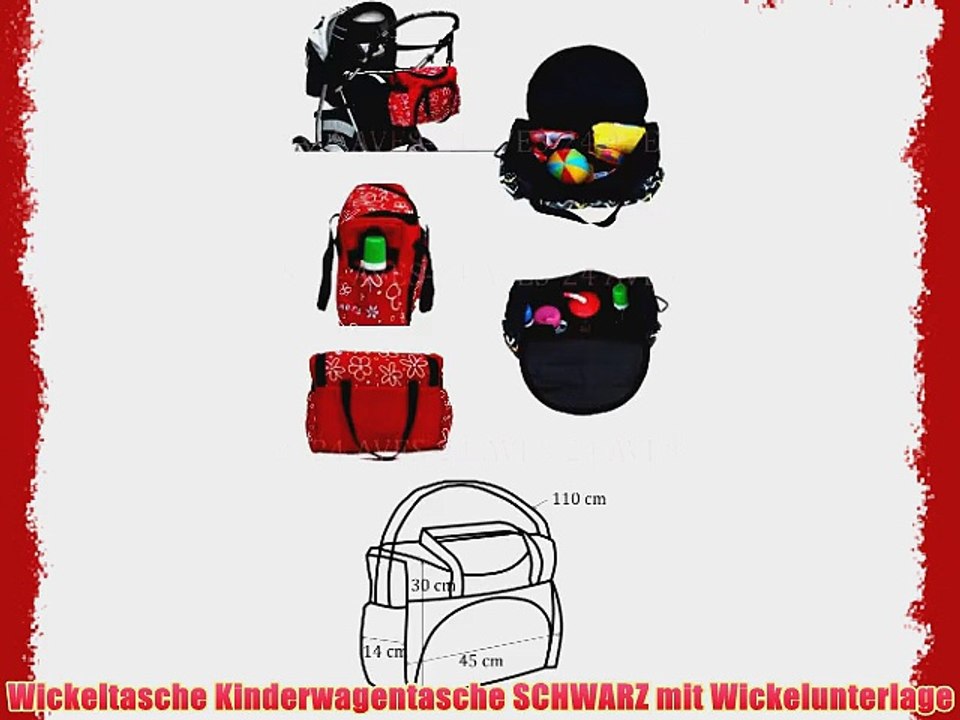 Wickeltasche Kinderwagentasche SCHWARZ mit Wickelunterlage