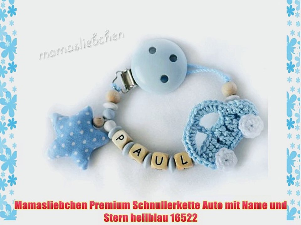 Mamasliebchen Premium Schnullerkette Auto mit Name und Stern hellblau 16522